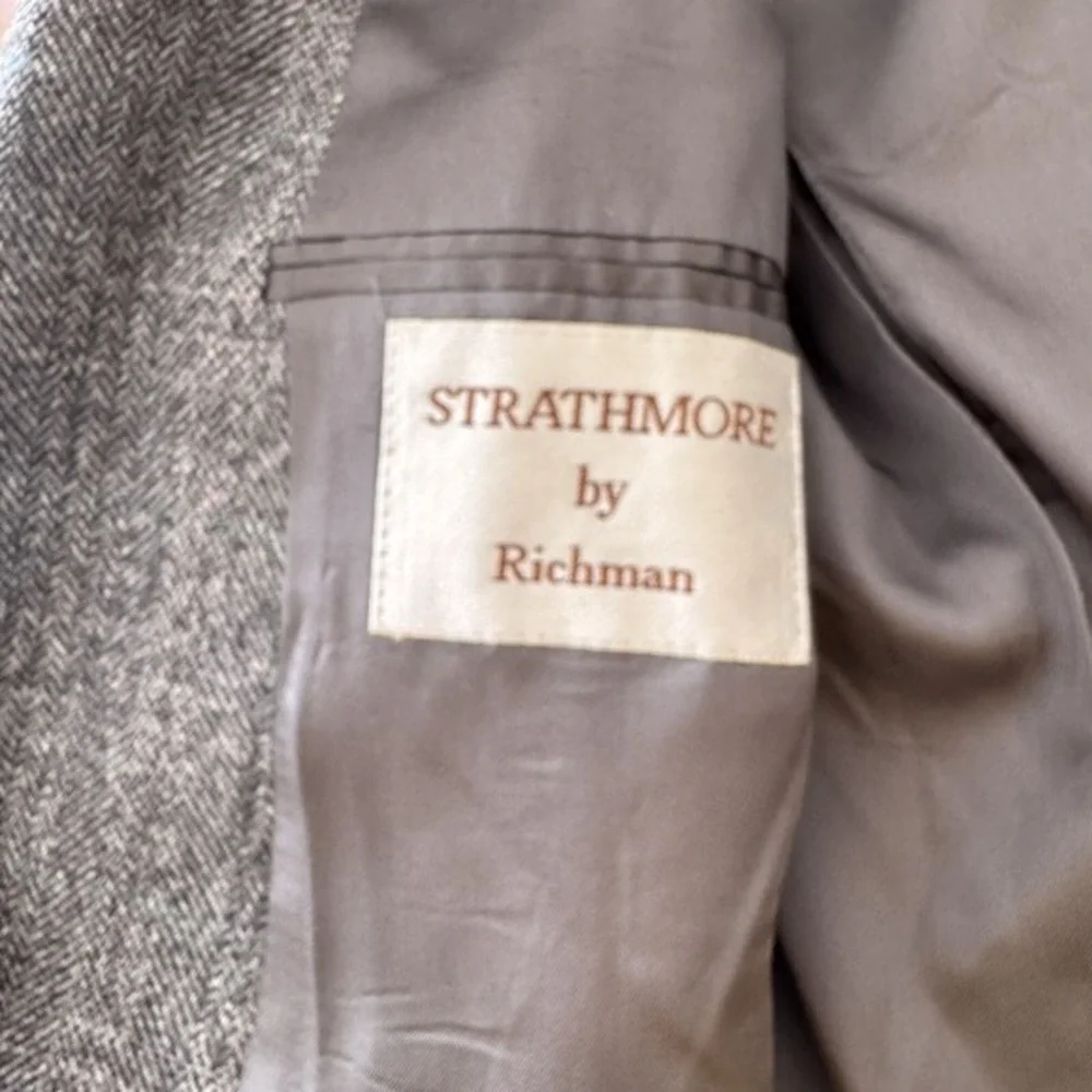 Strathmore Chevron Wool Sport Coat Gray Jacket‎ Blazer Men's 46 R Vintage
